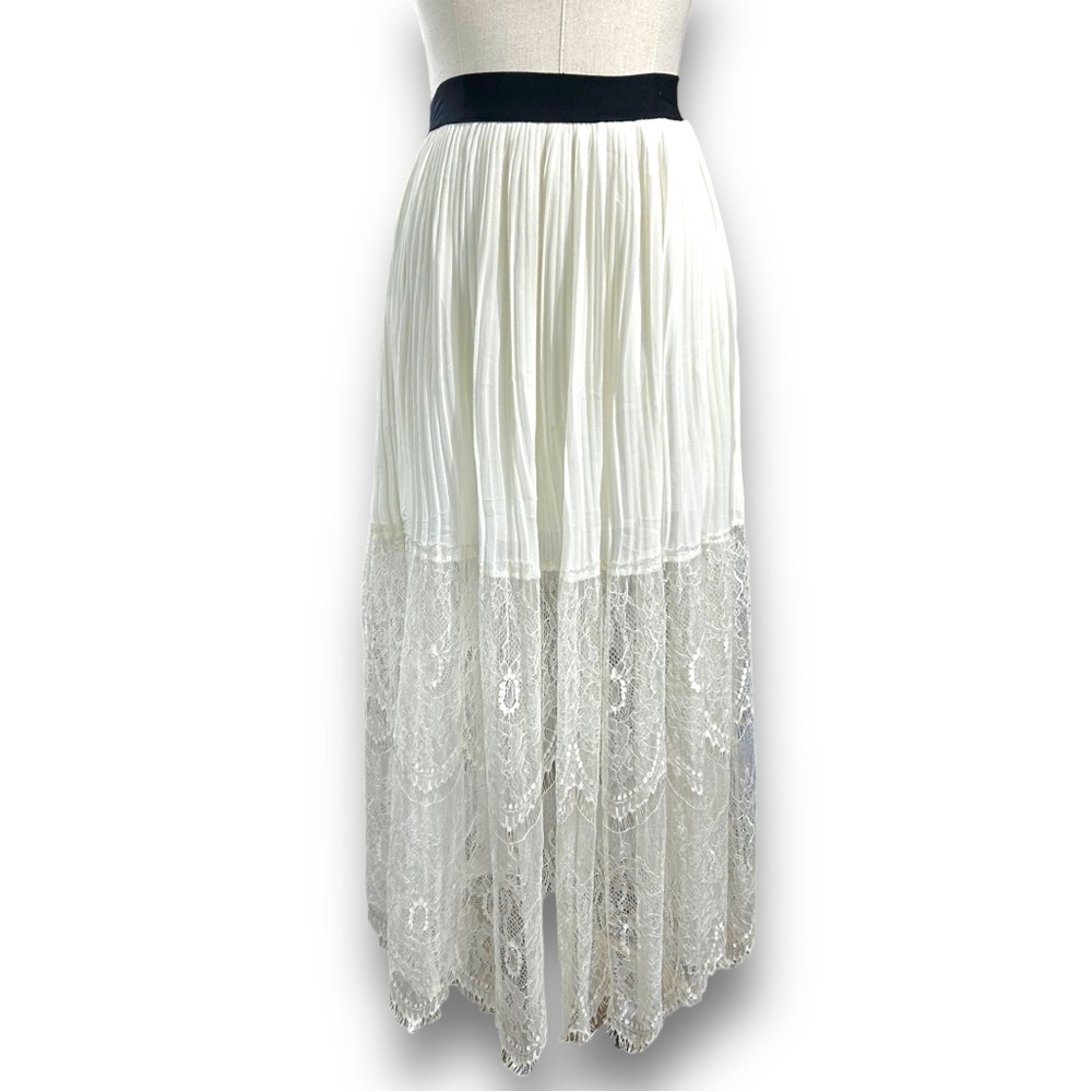 4/$20 PinkYotto Ivory Accordian Pleat Lace Midi Skirt - Picture 2 of 4